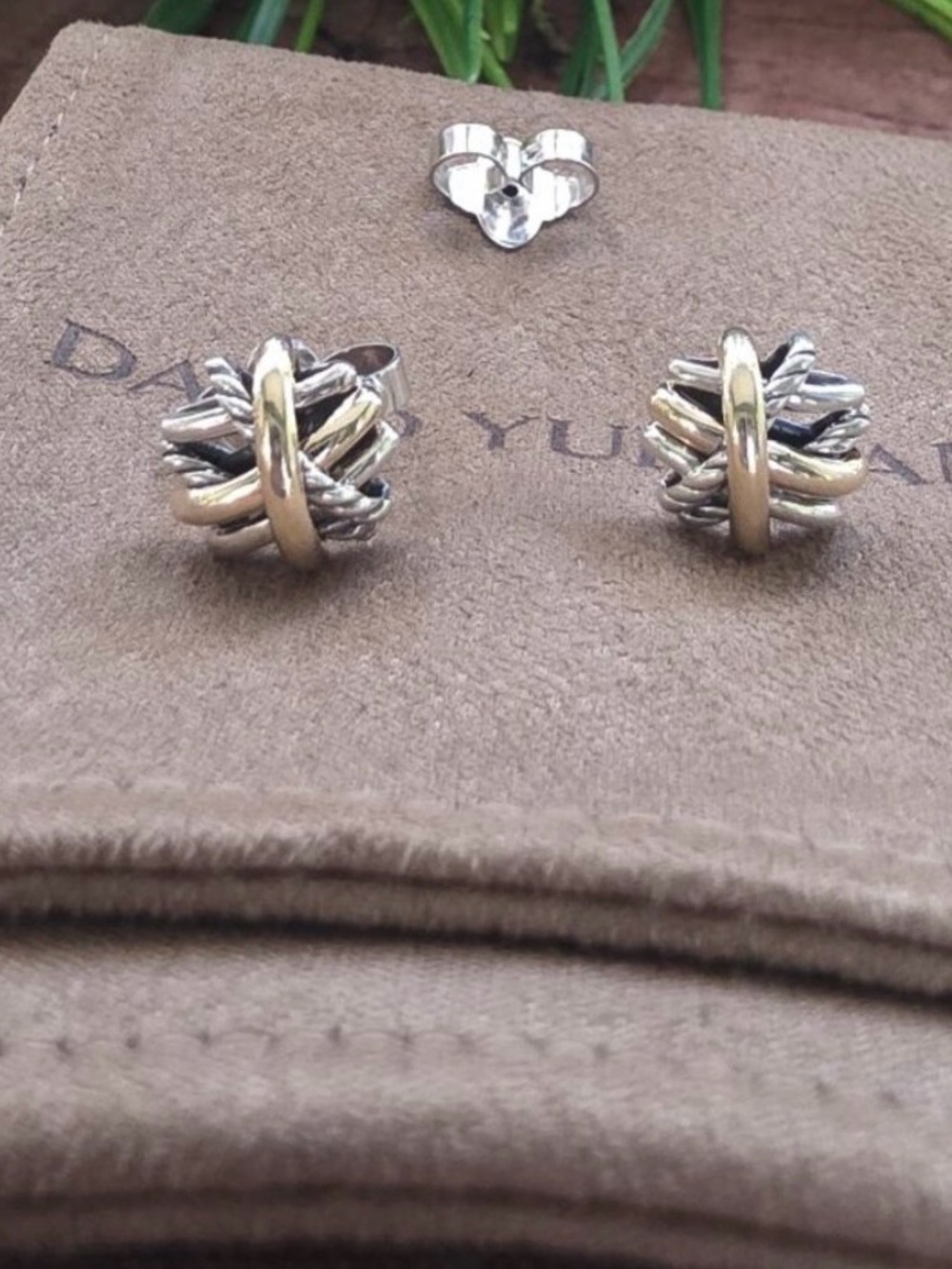 David Yurman Two-Tone Knot Stud Earrings in Silver and Gold